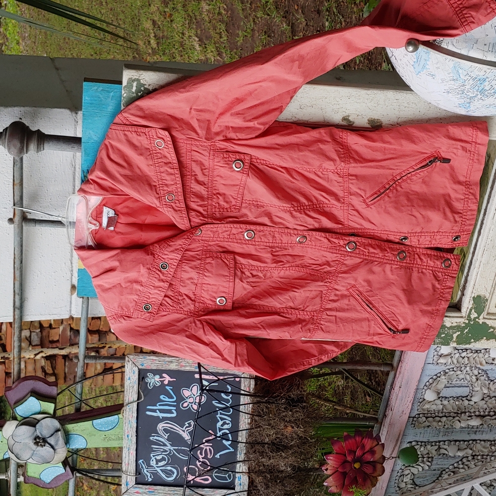 Chico's salmon orange rain coat